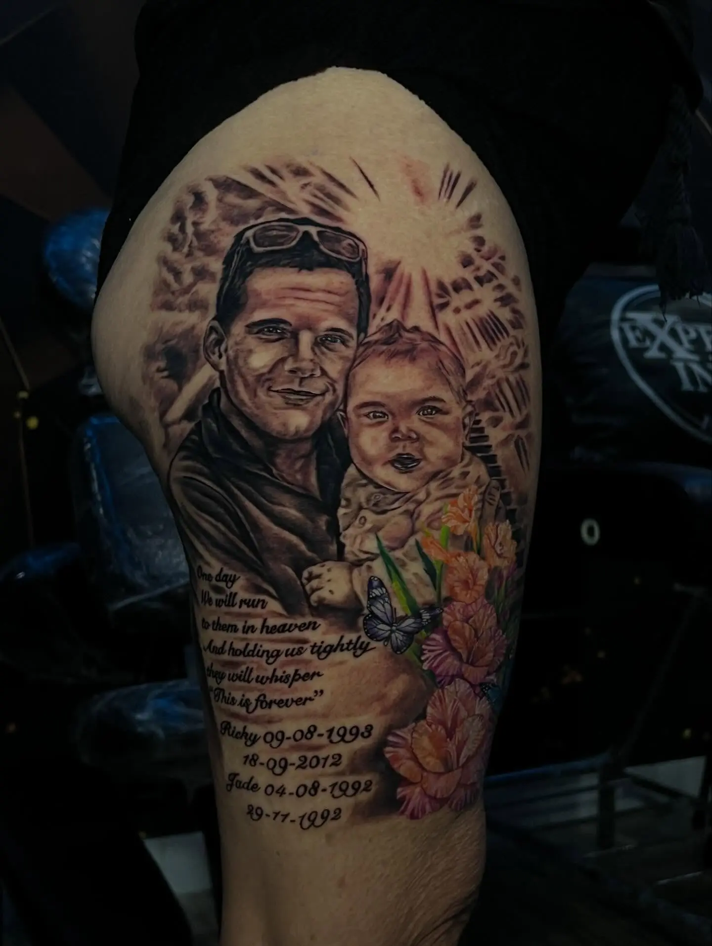 Realistic portrait tattoo capturing a loved one's face in fine detail