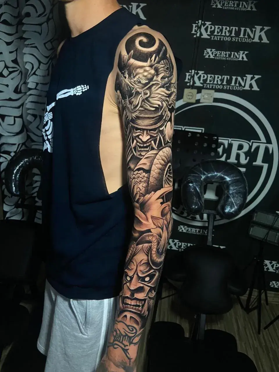 japanese full sleeve tattoo designs in kuta, featuring epic samurai illustration